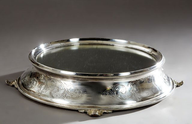 Large Victorian Circular Silverplated Mirrored Plateau, (1 of 1)
