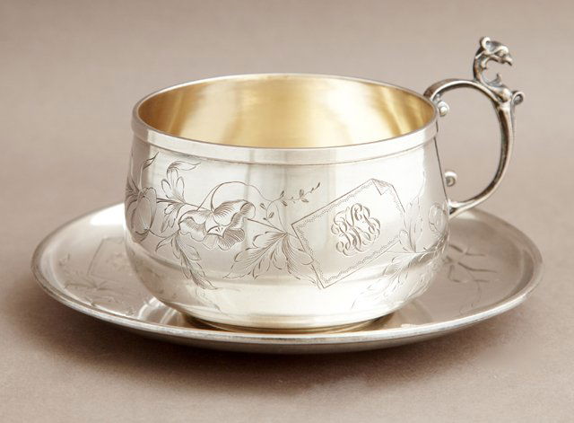 French First Standard Silver Cup and Saucer, late 19th (1 of 1)