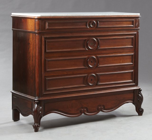 French Carved Rosewood Marble Top Commode, c. 1870, the (1 of 1)