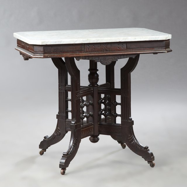 American Eastlake Carved Walnut Marble Top Lamp Table, (1 of 1)