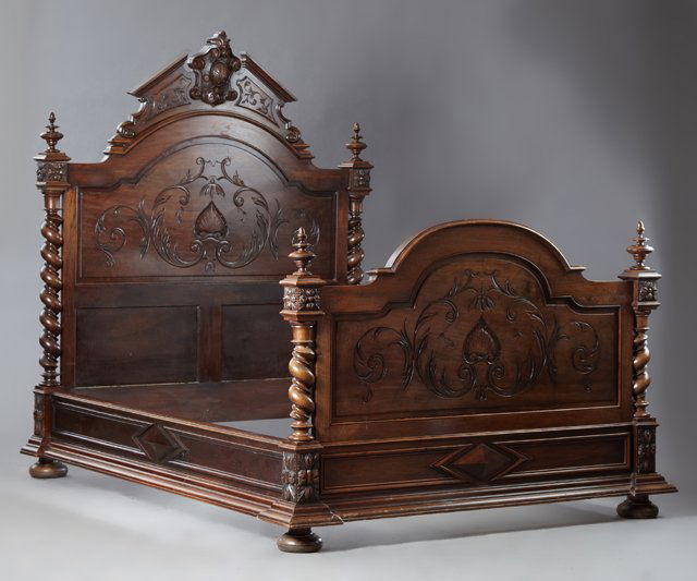 French Louis XIII Style Carved Walnut Double Bed, late (1 of 3)