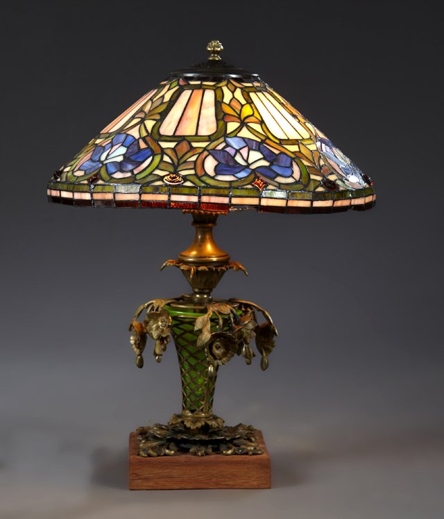 Unusual Gilt Spelter and Glass Table Lamp, 20th c., (1 of 2)