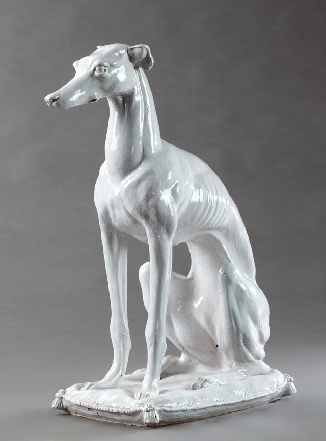 Large Italian Glazed Terracotta Figure of a Greyhound, (1 of 1)