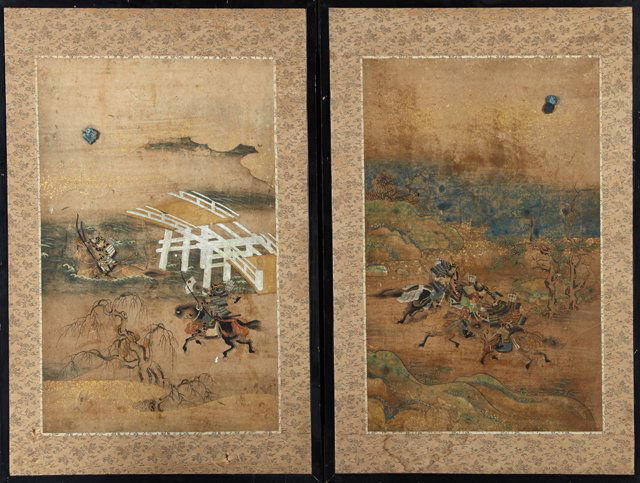 Japanese School, "Samurai Battle Scenes," late 19th c., (1 of 1)