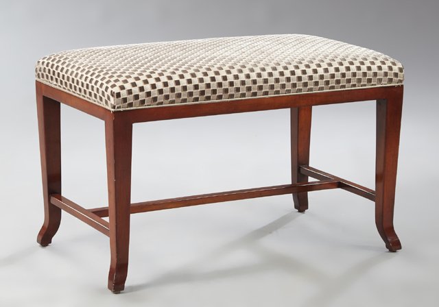 American Carved Mahogany Upholstered Bench, 20th c., (1 of 1)