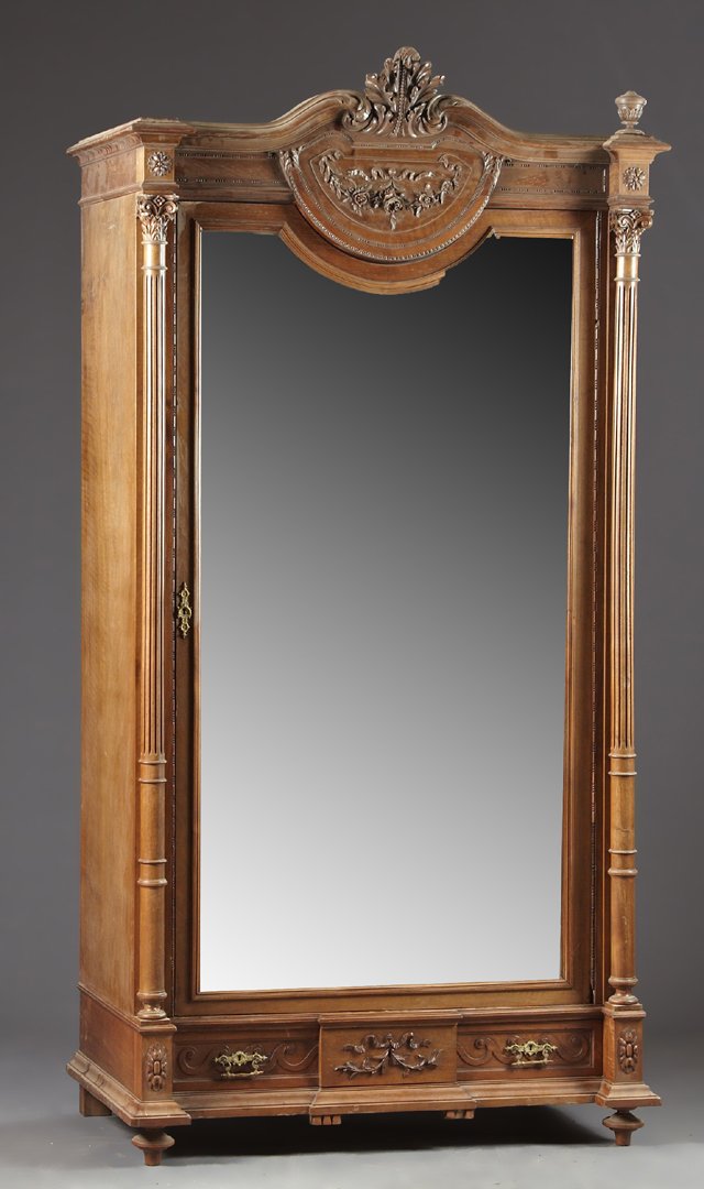 French Belle Epoque Carved Walnut Single Door Armoire, (1 of 1)