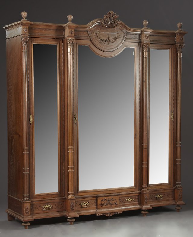 French Belle Epoque Carved Walnut Triple Door Armoire, (1 of 1)