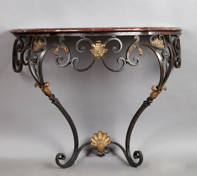 Louis XV Style Wrought Iron and Red Marble Top Console (1 of 1)