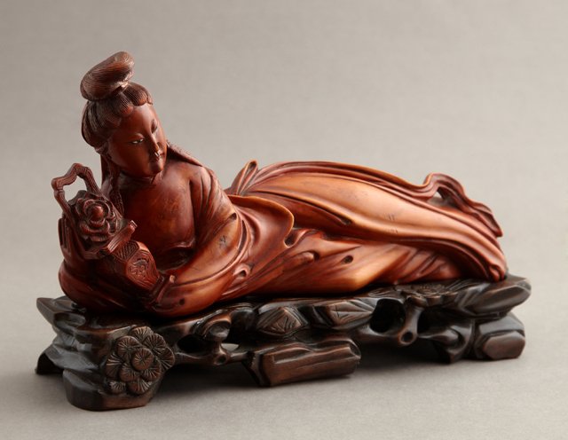 Unusual Chinese Carved Boxwood Figure of Guanyin, Qing (1 of 2)