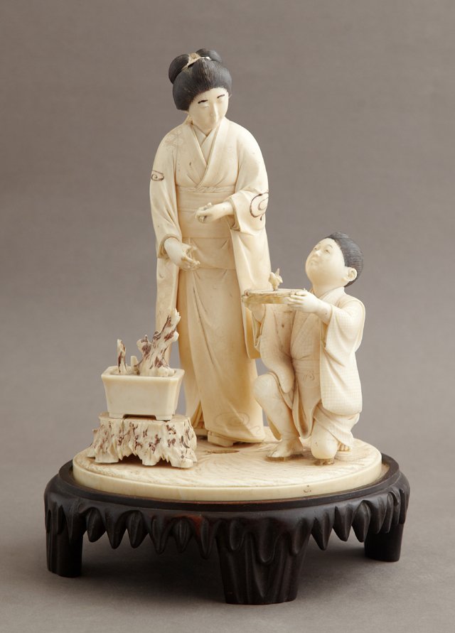 Japanese Carved Asian Ivory Okimono Group, late 19th c (1 of 3)