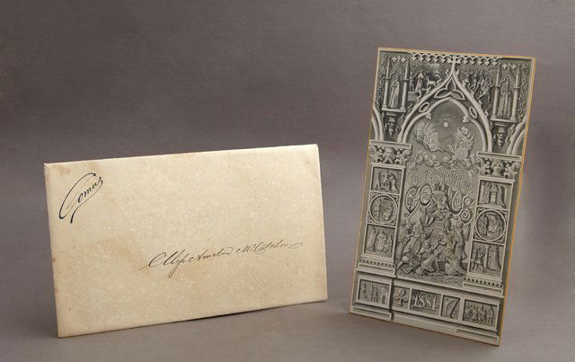 Mardi Gras Ball Invitation, 1884, Krewe of Comus,: Mardi Gras Ball Invitation, 1884, Krewe of Comus, "Illustrated Ireland," with original envelope, H.- 10 1/4 in., W.- 6 in.