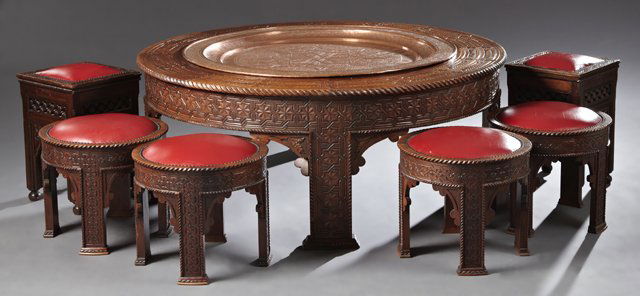 Seven Piece Moroccan Style Carved Pine and Brass Living (1 of 1)