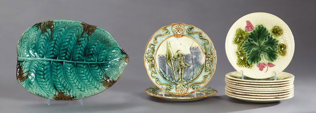 Group of Thirteen French Majolica Pieces, 19th c., ten (1 of 1)