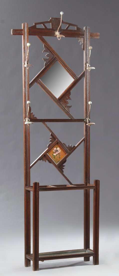 French Aesthetic Carved Oak Hall Tree, early 20th c., (1 of 1)