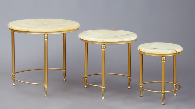 Nest of Three Gilt Brass and Onyx Top Tables, 20th c., (1 of 1)