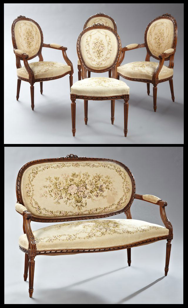 Five Piece French Louis XVI Style Carved Beech Salon (1 of 3)