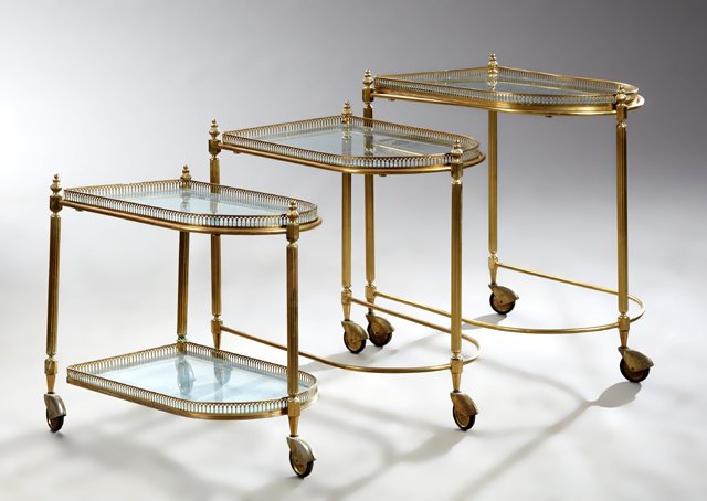 Nest of Three French Modern Polished Brass Tables, (1 of 1)