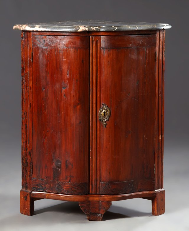 French Louis XV Style Carved Pine Marble Top Bombe (1 of 1)