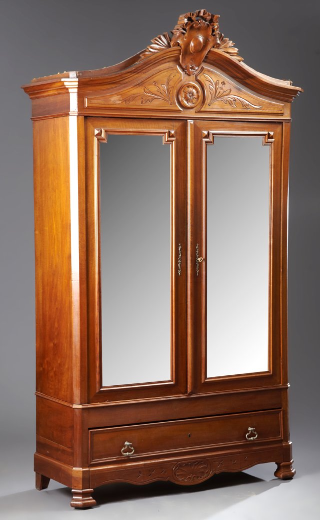 Louis XVI Style Carved Walnut Double Door Armoire, c. (1 of 1)