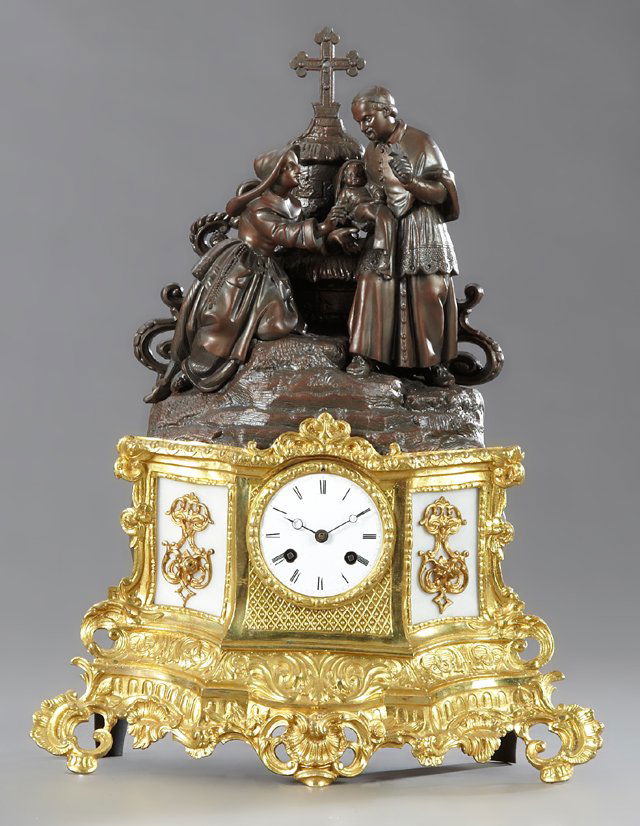 French Patinated Spelter Gilt Brass and Milk Glass (1 of 1)