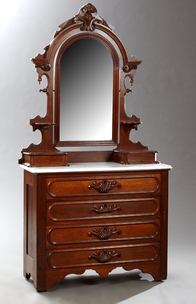 American Victorian Carved Walnut Marble Top Dresser, (1 of 1)