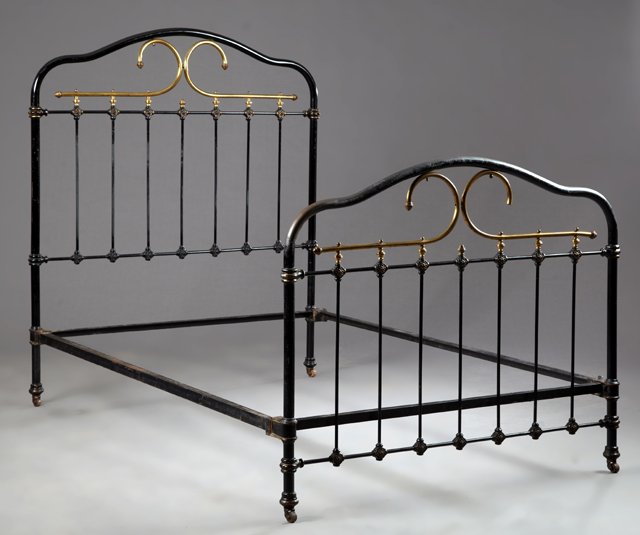 Late French Victorian Painted Gilt Brass and Iron Bed, (1 of 1)
