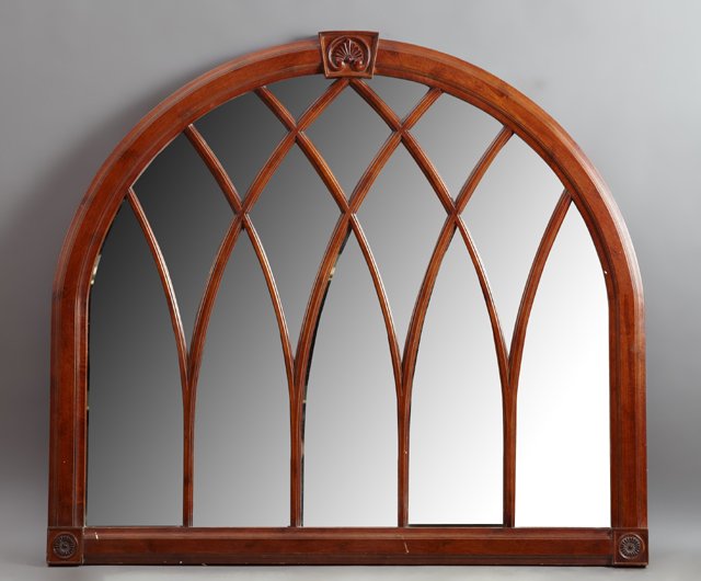 Carved Mahogany Gothic Style Overmantel Mirror, late (1 of 1)