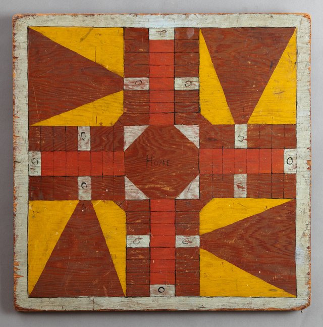 Vintage Polychromed Folk Art Parcheesi Board, 19th c., (1 of 1)