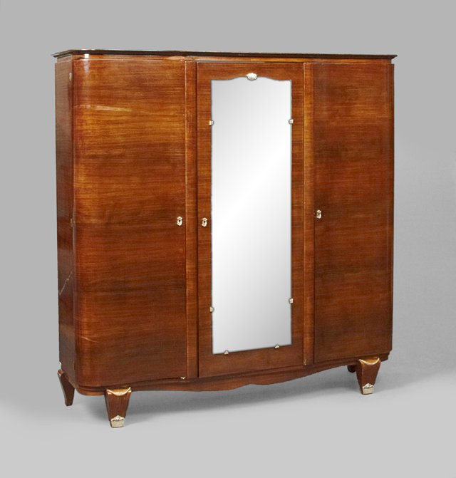 Art Deco Rosewood and Mahogany Three Door Armoire, c. (1 of 1)