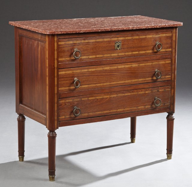 Diminutive Louis XVI Style Inlaid Mahogany Marble Top (1 of 1)