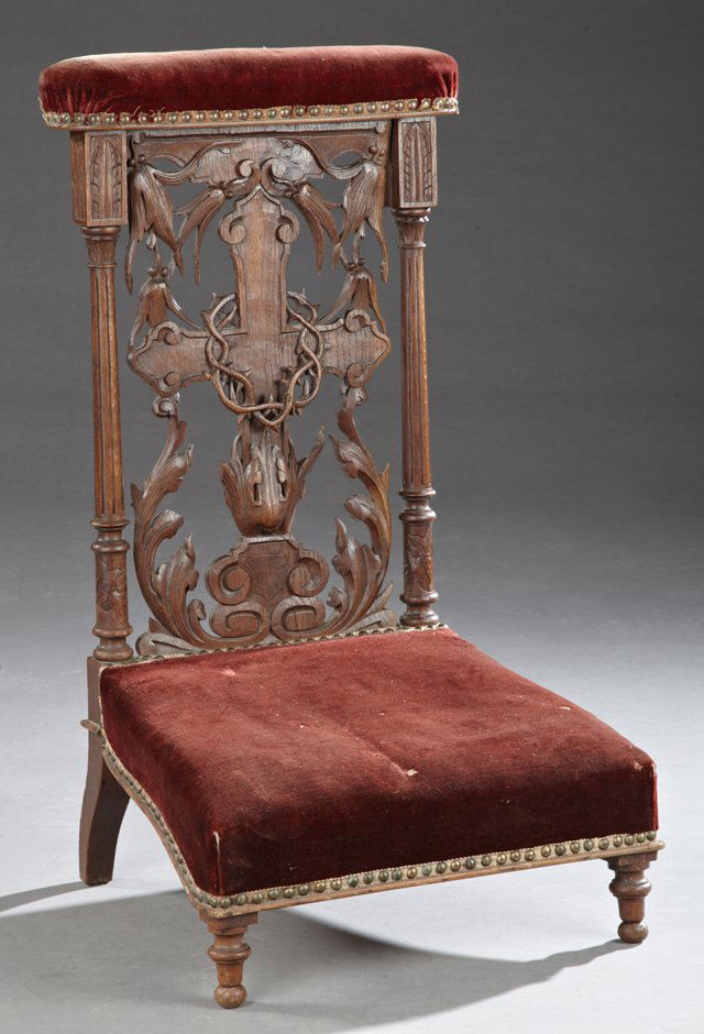 French Carved Oak Prie Dieu, 19th c., the upholstered (1 of 1)