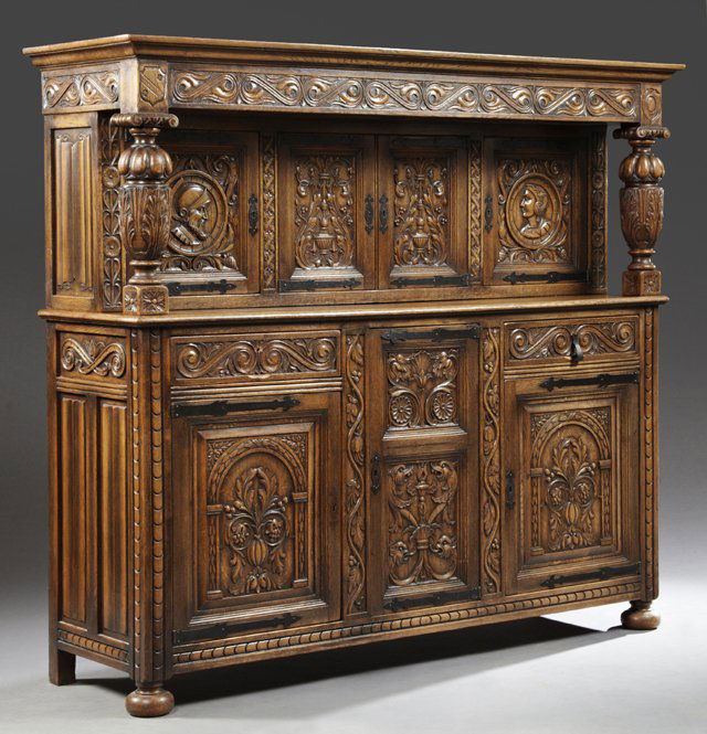 French Jacobean Style Carved Oak Court Cupboard, 19th (1 of 1)