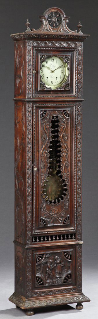 French Provincial Carved Oak Tallcase Clock, 19th c., (1 of 1)