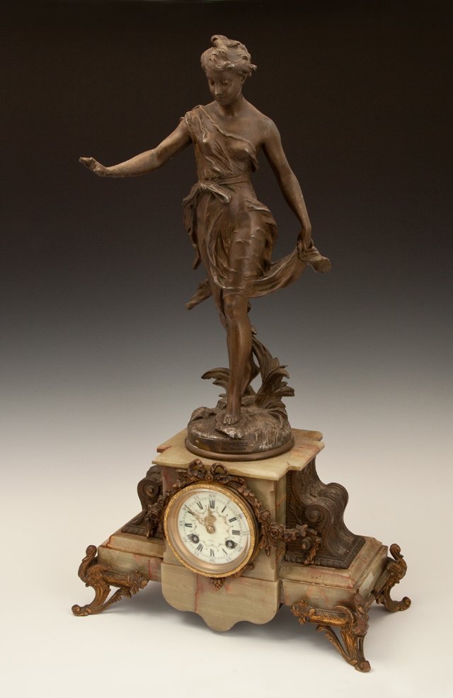 Art Nouveau Patinated Spelter Figural Mantel Clock, c. (1 of 1)
