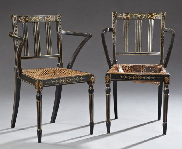 Pair of Edwardian Ebonized Armchairs, c. 1900, in the (1 of 1)