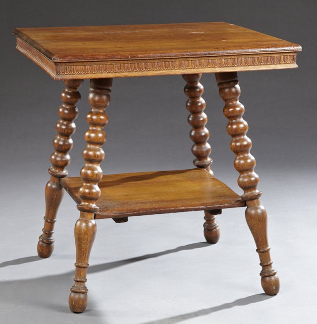 American Late Victorian Carved Oak Lamp Table, c. 1900, (1 of 1)