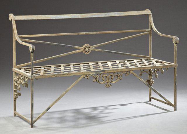 Regency Style Cast and Wrought Iron Garden Bench, 20th (1 of 1)