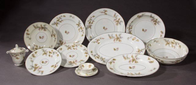 Seventy-Eight Piece Set of Haviland Limoges Porcelain,: Seventy-Eight Piece Set of Haviland Limoges Porcelain, early 20th c., by Robert Haviland Le Tanneur, with painted floral decoration, consisting of 30 dinner plates, 10 soup bowls, 11 luncheon plates,