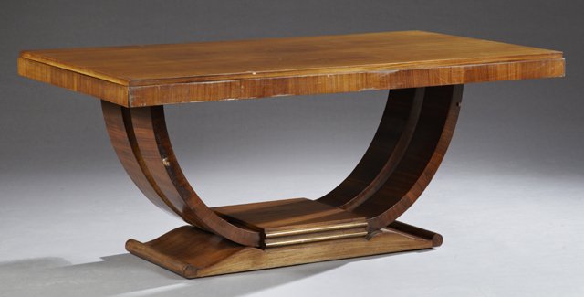 French Art Deco Carved Mahogany Dining Table, c. 1940, (1 of 1)
