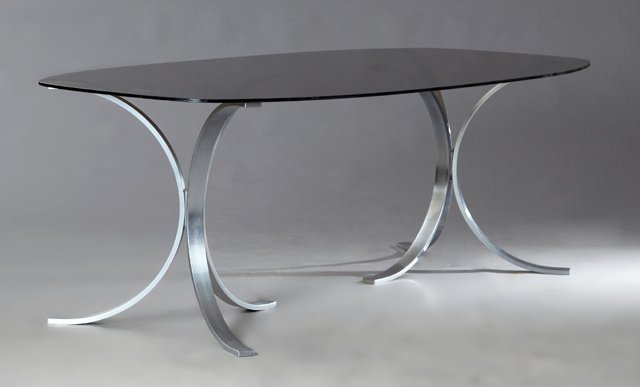 French Modern Steel and Smoked Glass Dining Table, 20th (1 of 1)