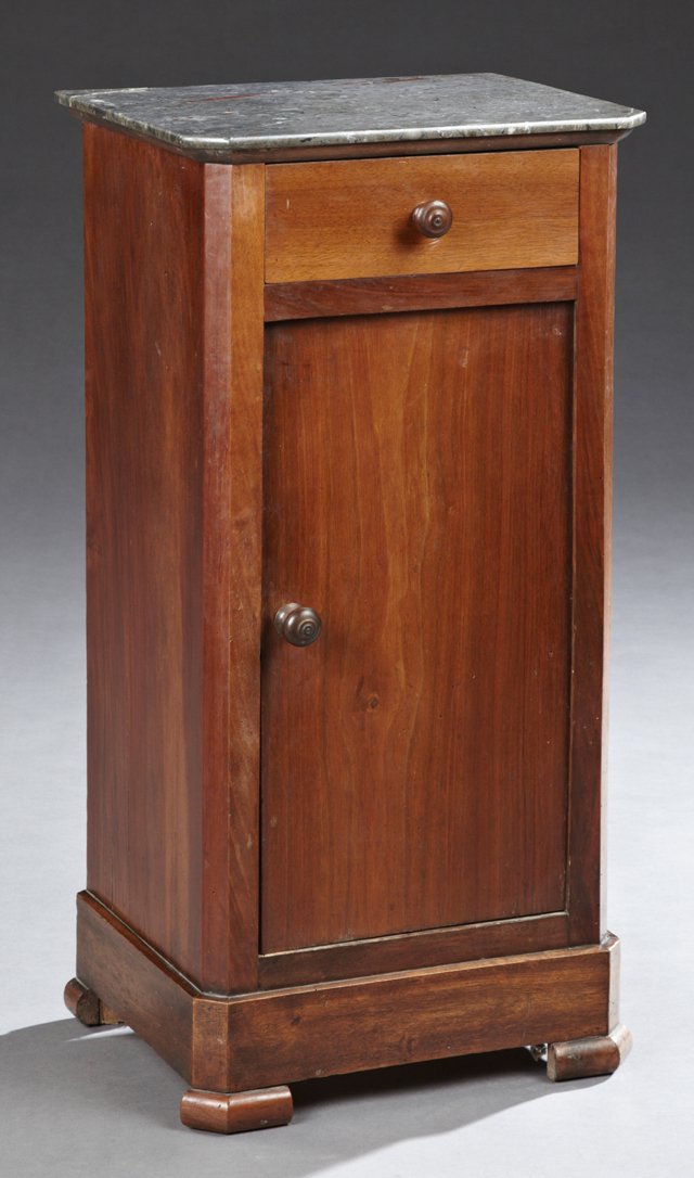 Louis Philippe Carved Walnut Marble Top Nightstand, (1 of 1)