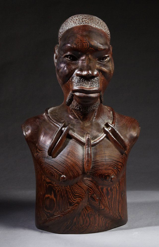 African Carved Mahogany Bust of a Tribesman, 20th c., (1 of 1)