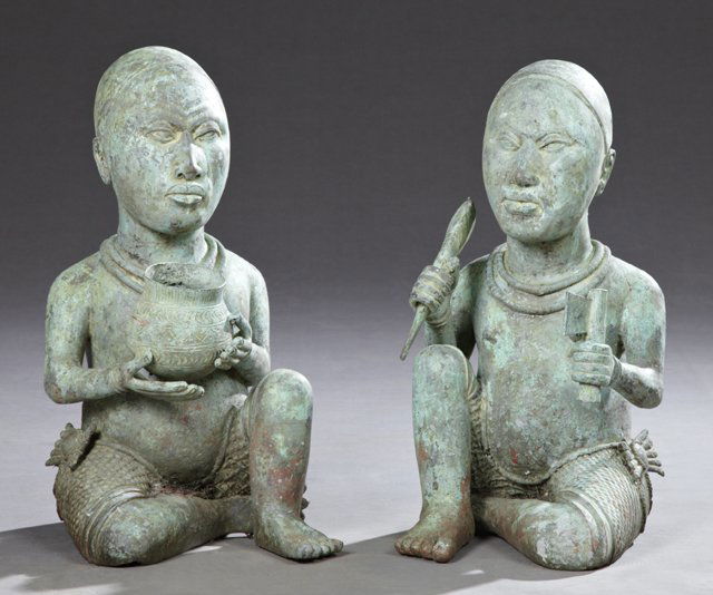Pair of African Patinated Bronze Figures, 20th c., of a (1 of 6)
