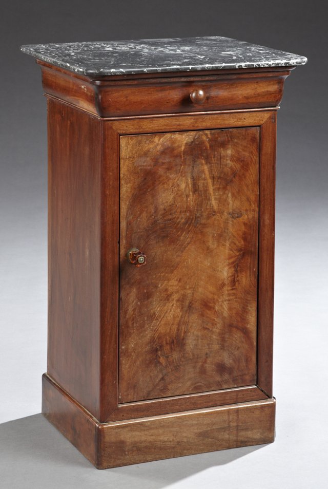 Louis Philippe Carved Walnut Marble Top Nightstand, (1 of 1)