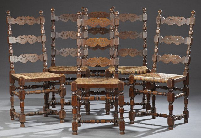 Set of Six French Carved Beech Rushseat Ladderback (1 of 1)