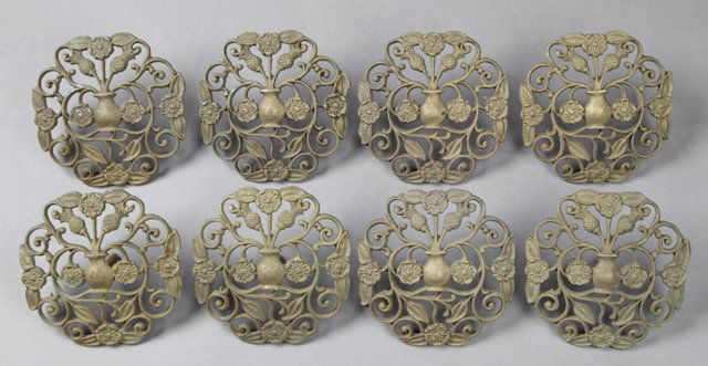 Set of Eight Circular Brass Curtain Tiebacks, 20th c., (1 of 1)