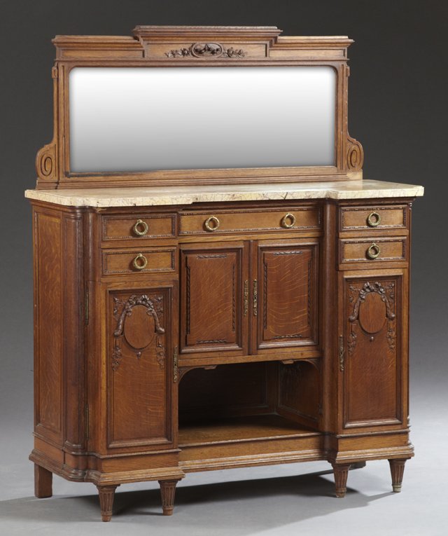 French Louis XVI Style Carved Oak Marble Top Server, (1 of 1)