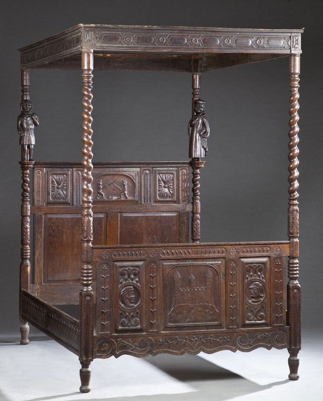Continental Carved Oak Four Post Bed, 19th c., the (1 of 1)