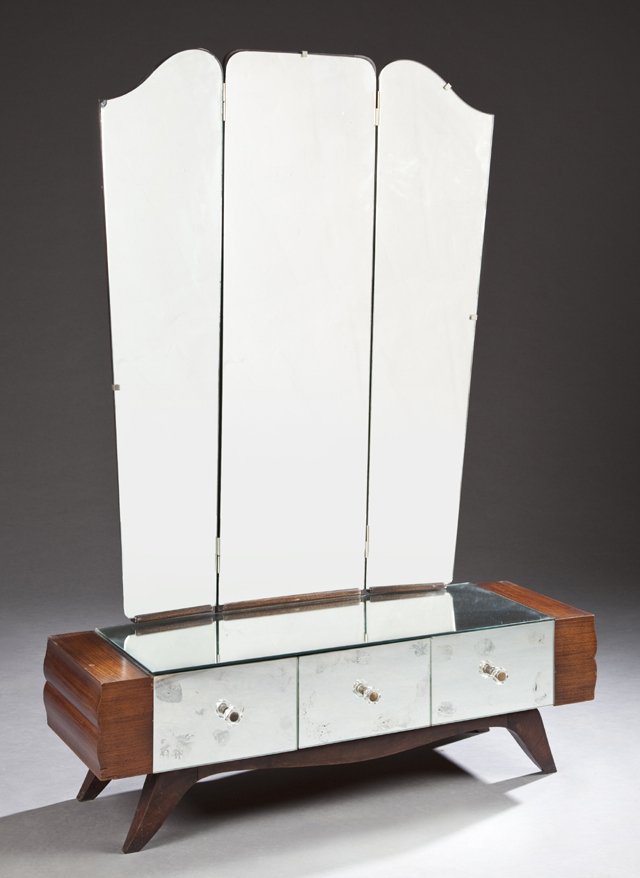 Art Deco Carved Walnut Dressing Table, c. 1940, with a (1 of 1)