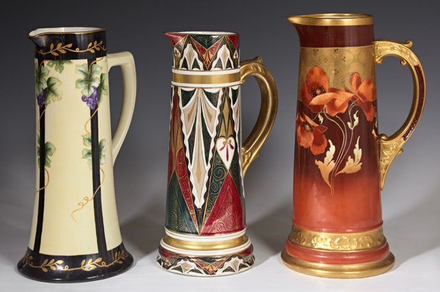 Group of Three Tall Porcelain Pitchers, early 20th c., (1 of 1)